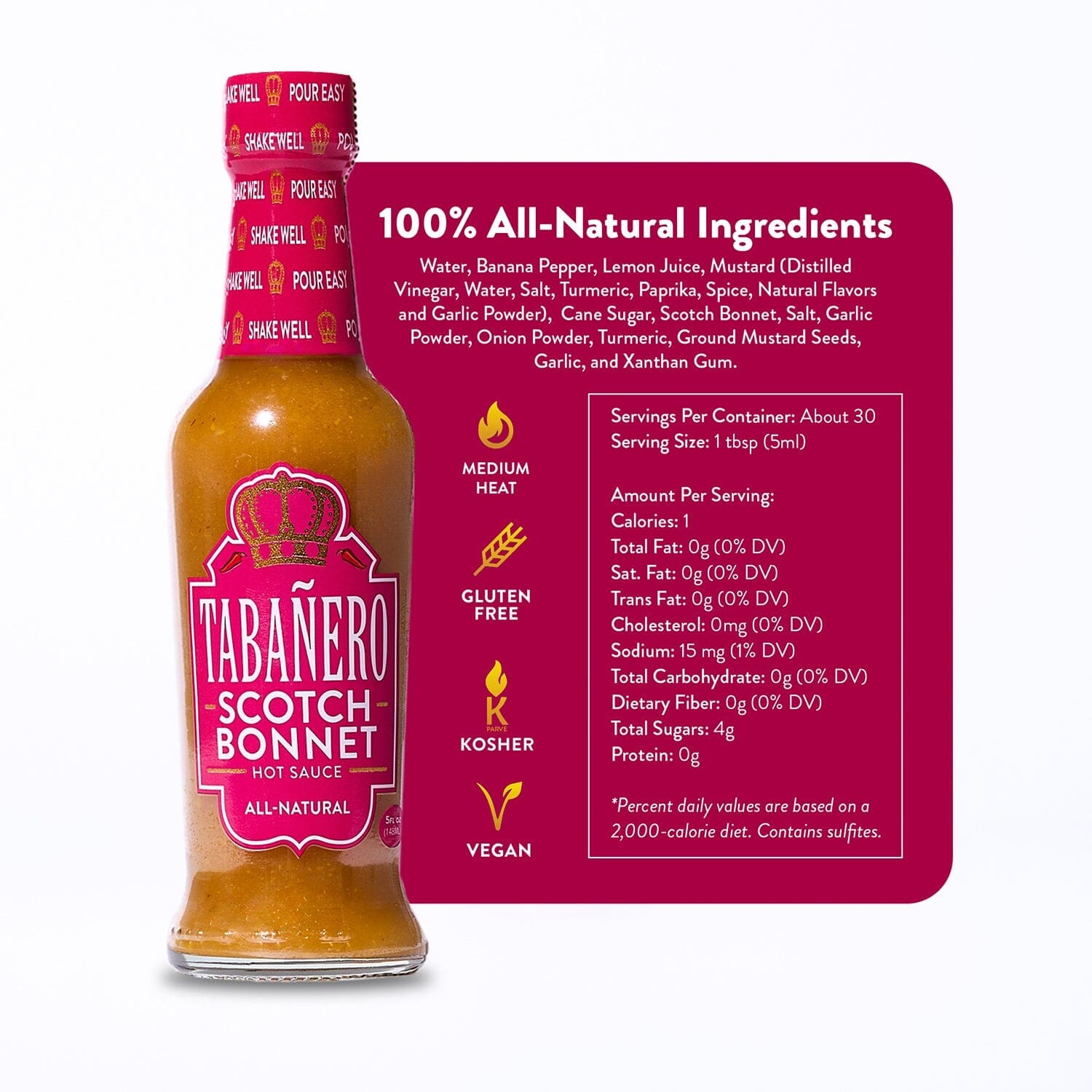 Tabañero Scotch Bonnet Kosher Gluten-Free Vegan All-Natural Hot Sauce