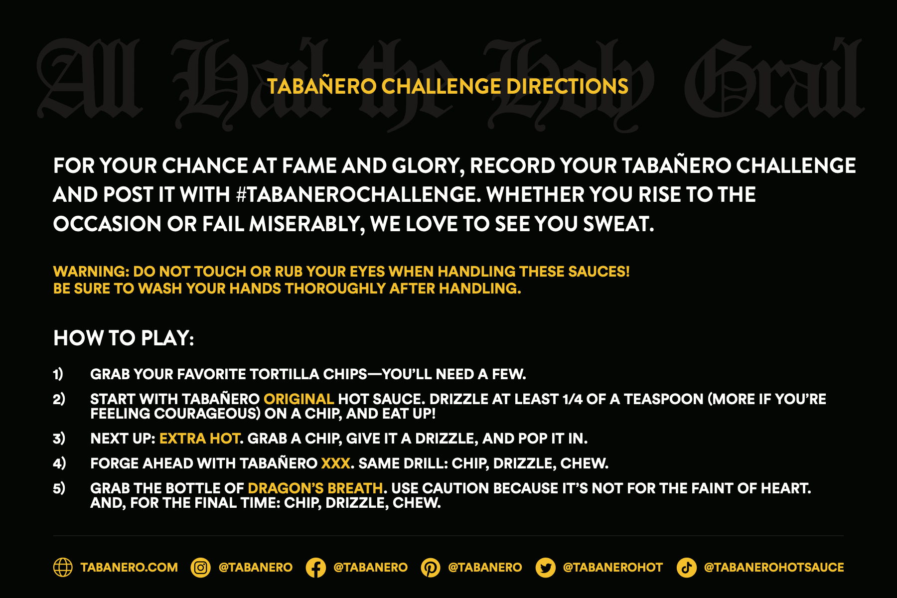 Tabañero Holy Grail Hot Sauce Challenge Gift Box Kosher Gluten-Free Vegan All-Natural Hot Sauce