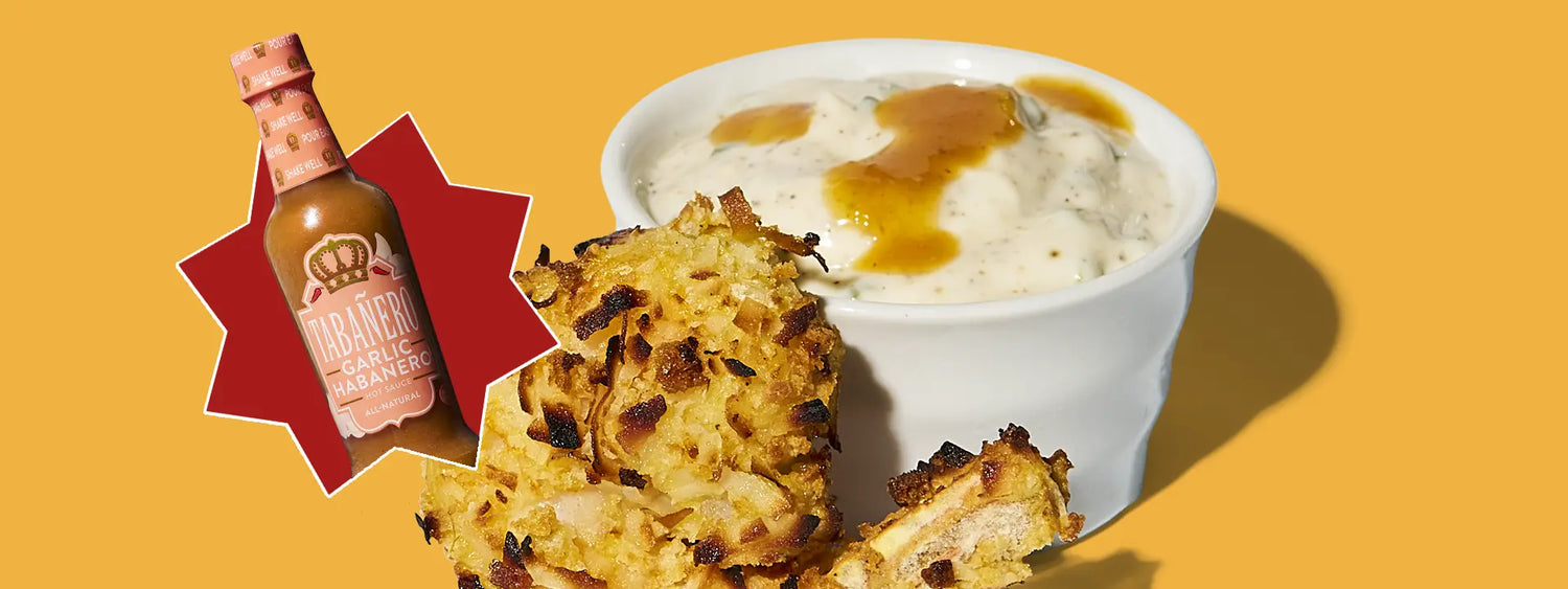 A Coconut Shrimp Recipe but Healthy: Air-Fried and Served with Tabañero Garlic Habanero Hot Sauce Aioli