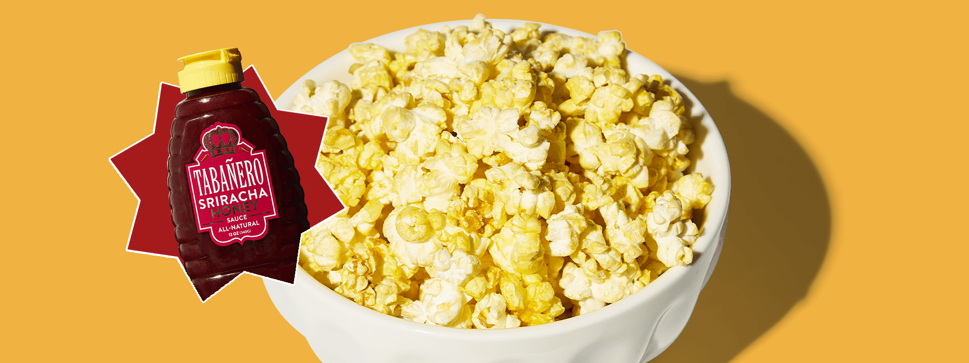 Three-Pointer Hot Honey Butter Popcorn for the NBA Playoffs Featuring Tabañero Sriracha Honey Sauce