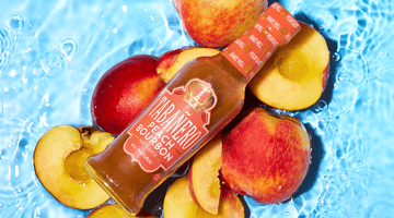 Air Fryer Fourth of July Peach Cobbler with Vanilla Ice Cream and Tabañero Peach Bourbon Caramel Drizzle