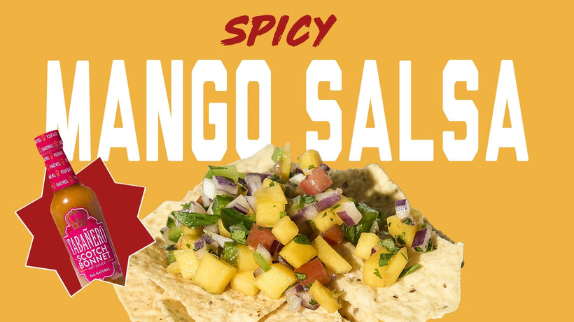 spicy mango salsa with Tabañero scotch bonnet kosher gluten-free vegan all-natural hot sauce